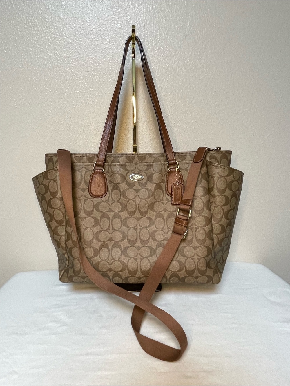 Coach Signature Diaper/Travel Bag in Tan/Brown (F35414) with Changing Pad